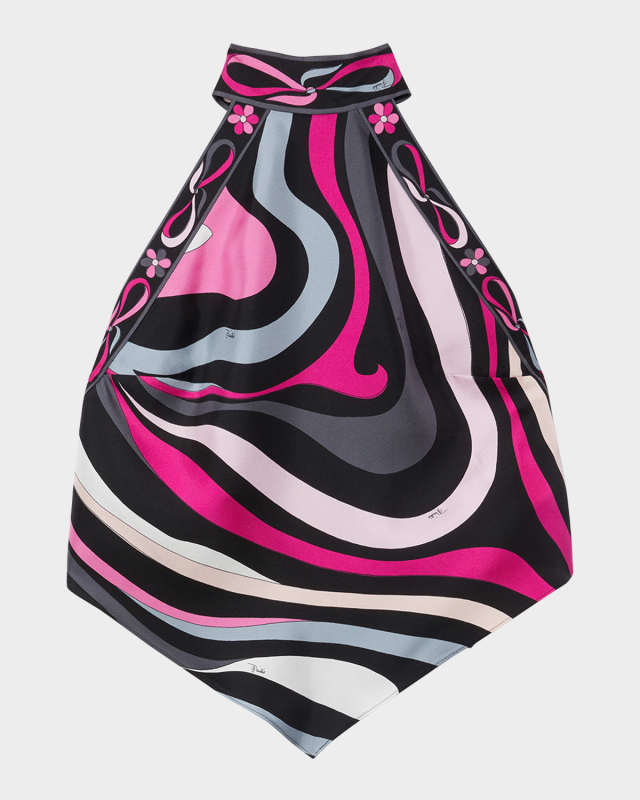 Marmo-Print Scarf Halter Top
